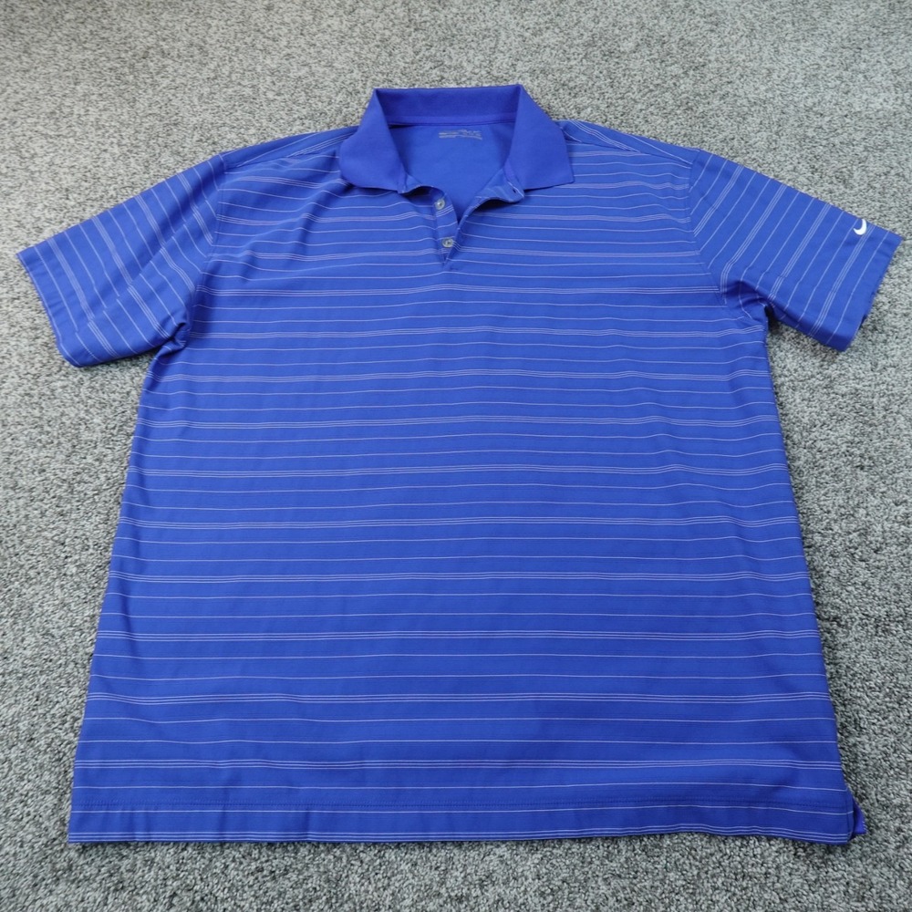Nike Polo Shirt Mens 2XL Blue Striped Golf Fit Dry Performance Short Sleeve Top